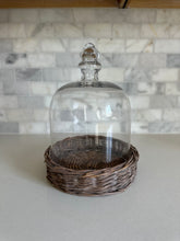 Load image into Gallery viewer, GLASS CLOCHES W/WOVEN WICKER TRAYS, 3 SIZES
