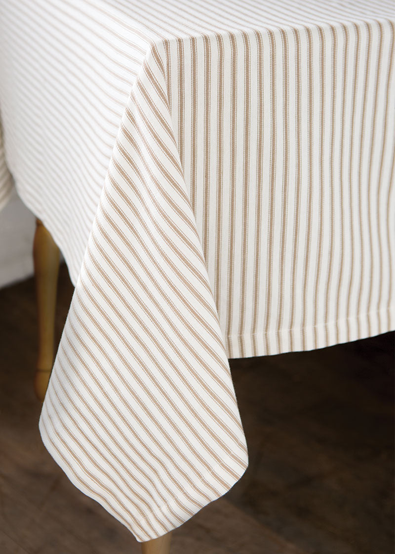 Tan Ticking Stripe Tablecloth