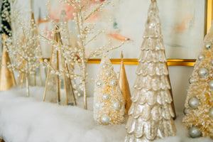 Cream Bottle Brush Trees w/ Champagne Ornaments