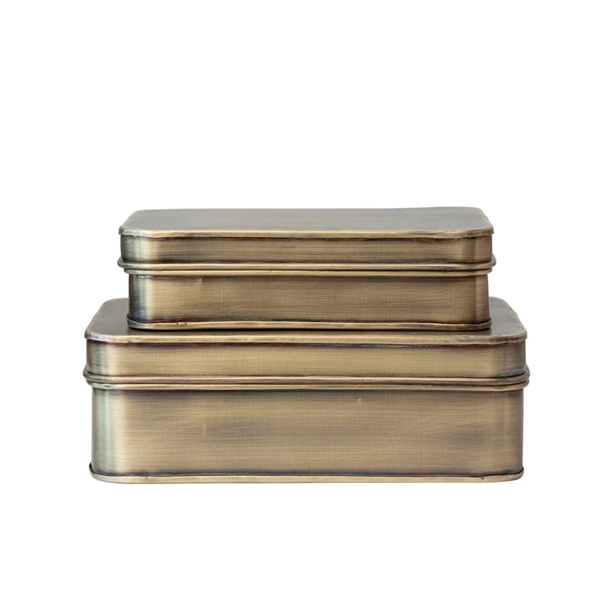 Antique Finish Metal Boxes, 2 sizes