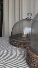 Load and play video in Gallery viewer, GLASS CLOCHES W/WOVEN WICKER TRAYS, 3 SIZES
