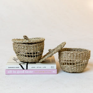 Lidded Hand-Woven Seagrass Basket