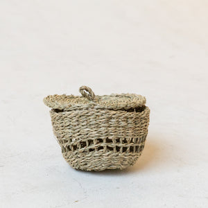 Lidded Hand-Woven Seagrass Basket