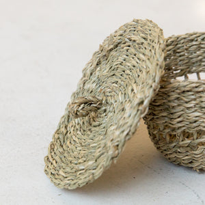 Lidded Hand-Woven Seagrass Basket