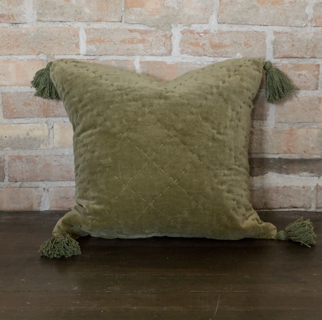 Sage Quilted Velvet Pillow