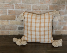 Load image into Gallery viewer, Woven Cotton Slub Plaid Pillow with Tassels
