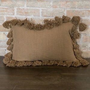 Woven Cotton Slub Lumbar Pillow with Tassels